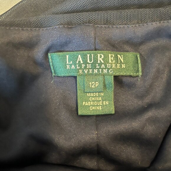 Lauren Ralph Lauren Evening Maxi Dress Women 12P Navy Lace Sequin Formal Luxury - Picture 6 of 8